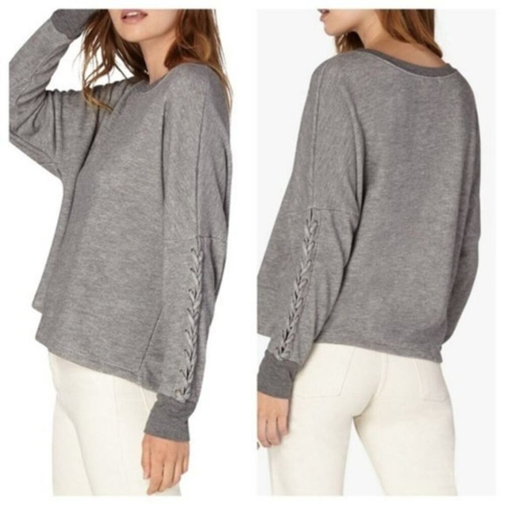 Beyond Yoga Gray Lace-Up Sleeve Sweatshirt